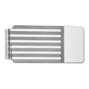 Men's 14k White Gold Striped Engravable Edge Fold-Over Money Clip